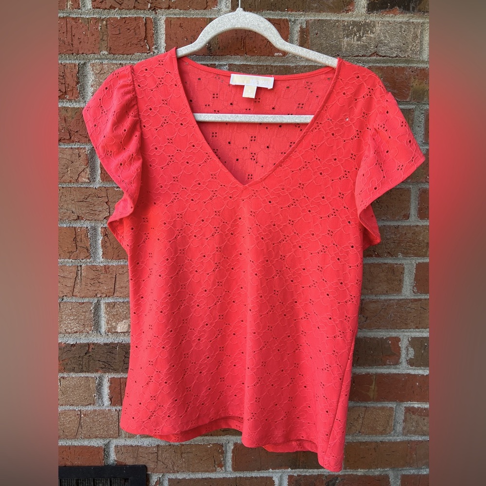 Michael Kors Coral size S eyelet flutter sleeve blouse